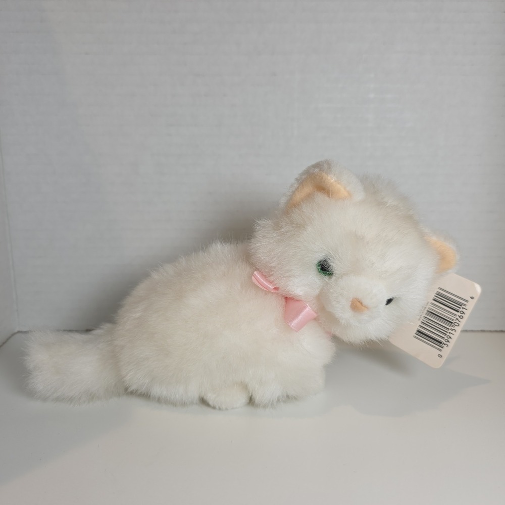 Russ Purry White Cat Kitten Plush Mini w/ Pink Ribbon Vintage 1985 MPN X-54